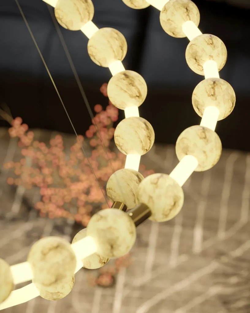 Lustra decorativa metal auriu, piatra naturala LED Coralys