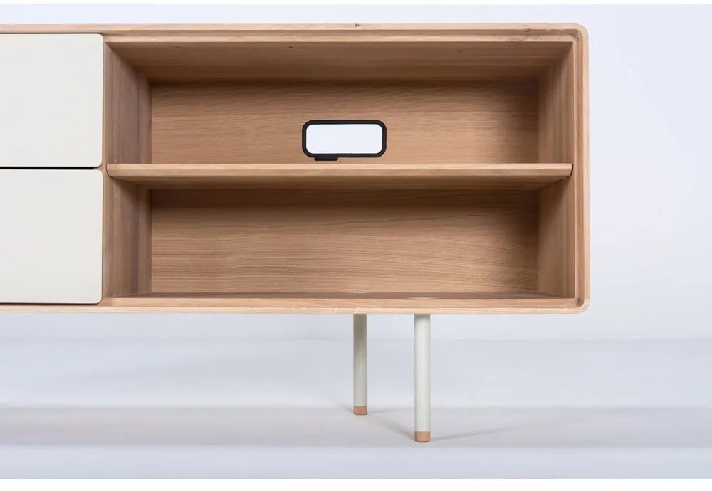 Comodă TV albă/în culoare naturală din lemn de stejar 150x64 cm Fina – Gazzda