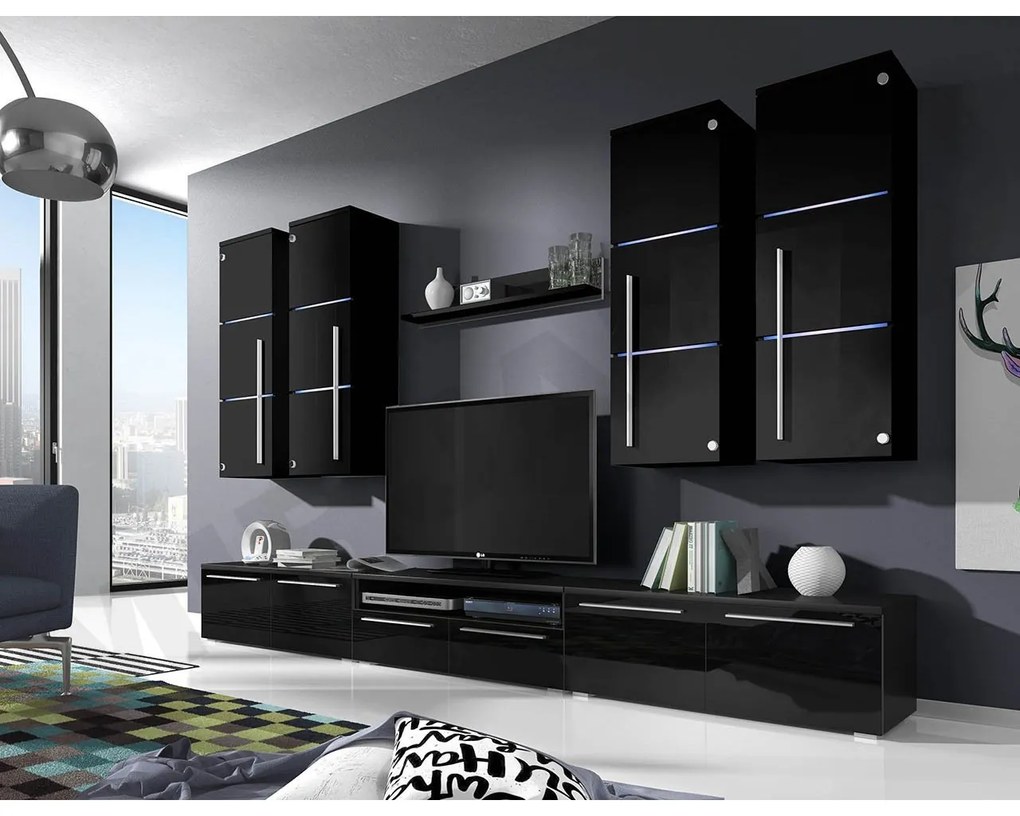 Mobilier living Bridget (Negru + Negru lucios ) (Negru + Negru lucios ). 1058187
