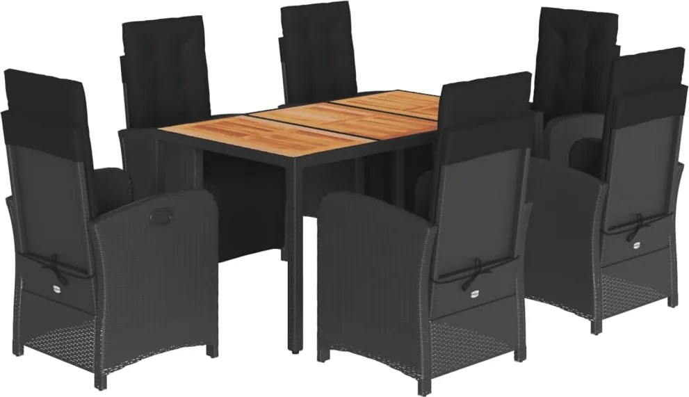vidaXL Set mobilier de grădină cu perne, 7 piese, negru, poliratan