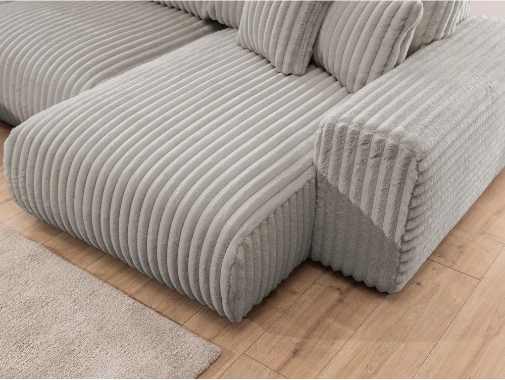 Colțar gri deschis cu tapițerie din catifea reiată (cu colț pe partea stângă/în formă de "U") Justin – Ropez