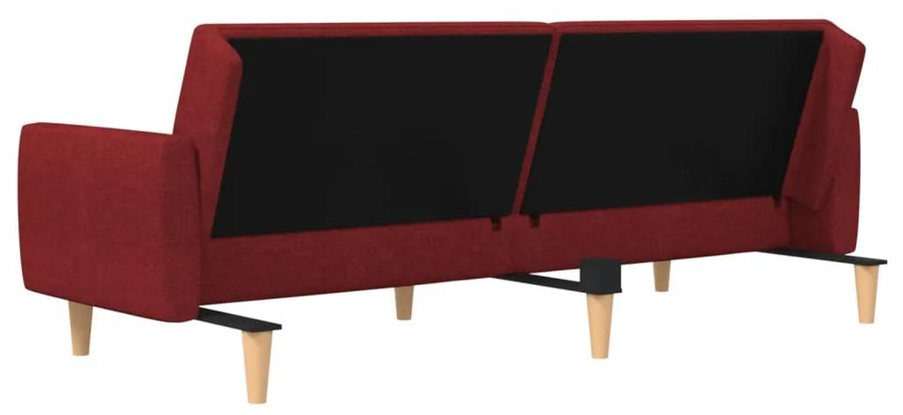Canapea pat cu 2 locuri, cu taburet, rosu vin, textil Bordo, Cu suport de picioare