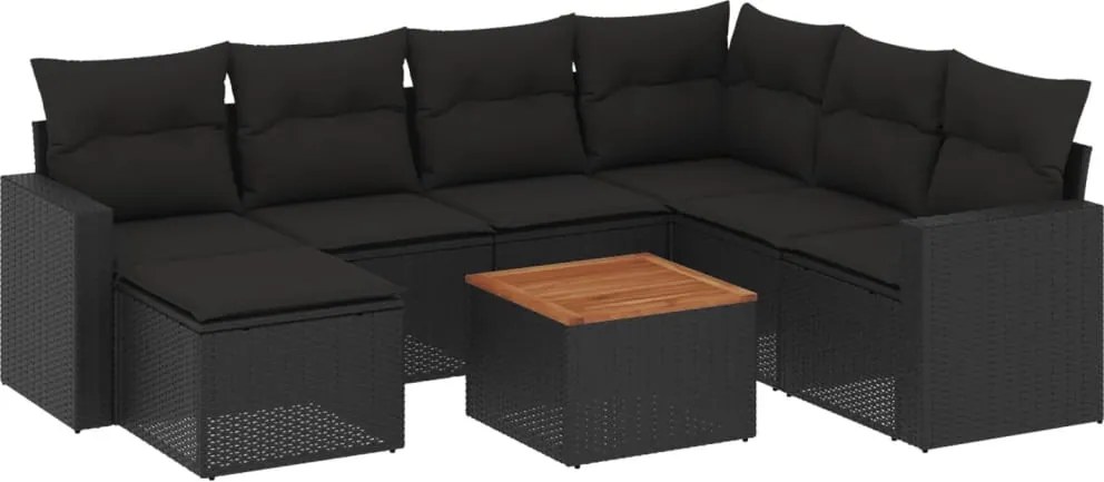 vidaXL Set mobilier de grădină cu perne, 8 piese, negru, poliratan