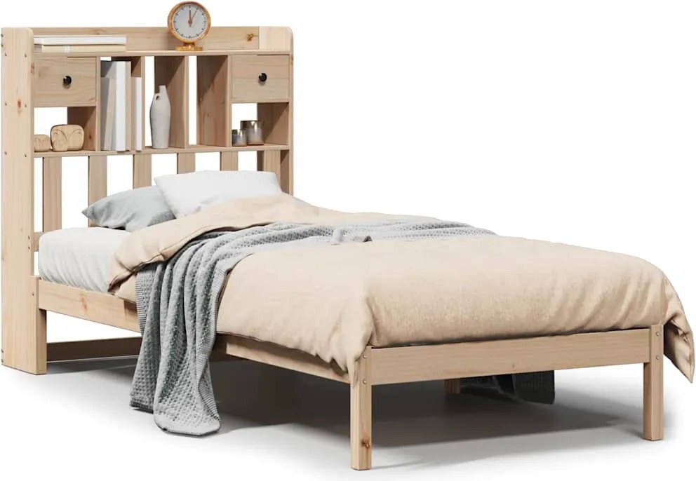 vidaXL Pat cu bibliotecă fără saltea, 90x190 cm, lemn masiv de pin