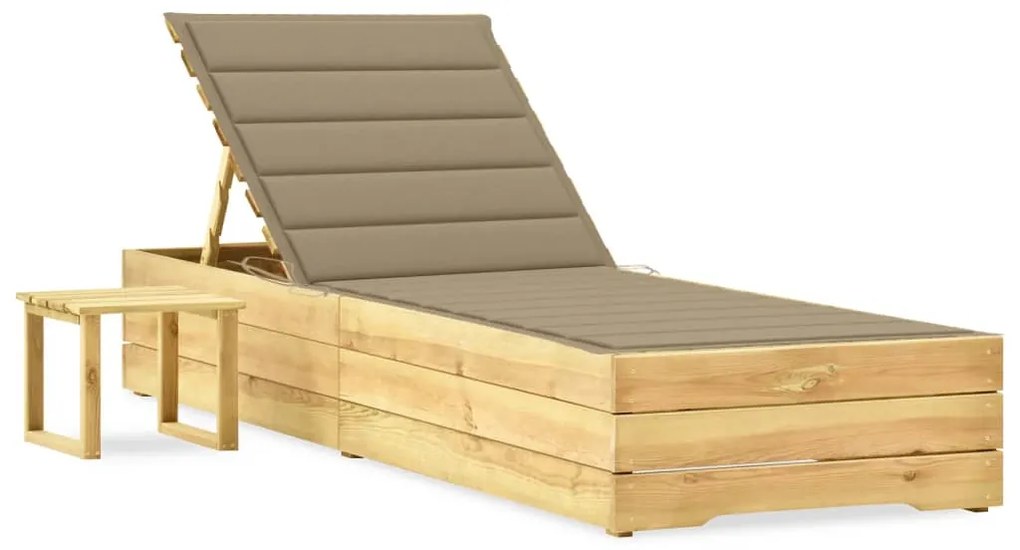 vidaXL Șezlong de grădină cu masă și pernă, lemn de pin tratat