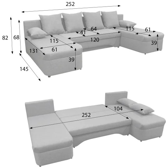 Colțar extensibil universal în formă de U cu spațiu de depozitare ALMEIDA antracit