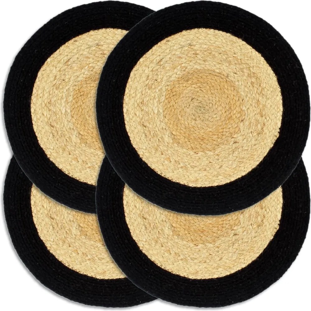 vidaXL Naproane, 4 buc., natural și negru, 38 cm, iută și bumbac