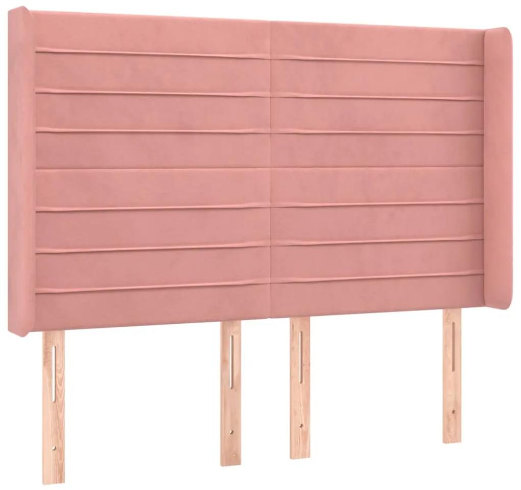 3119773 vidaXL Tăblie de pat cu aripioare, roz, 147x16x118/128 cm, catifea