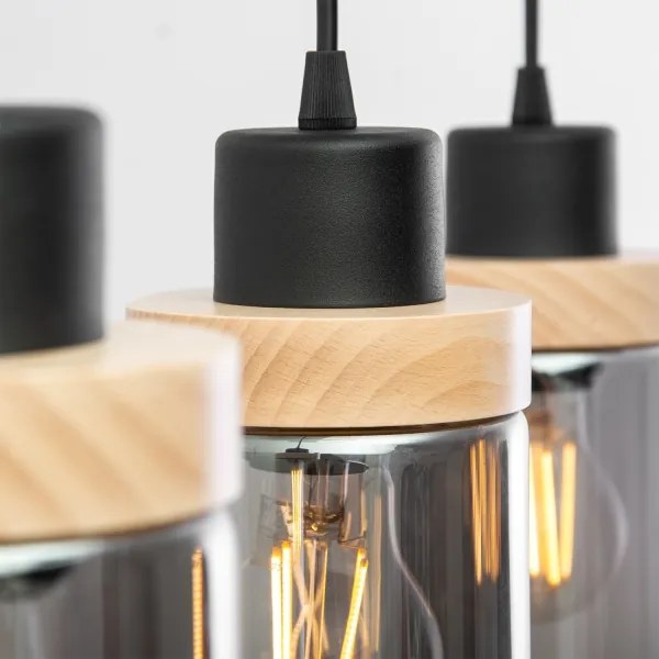 Lustră suspendată pe cablu WOODNEST 3xE27/15W/230V pin/negru fumuriu