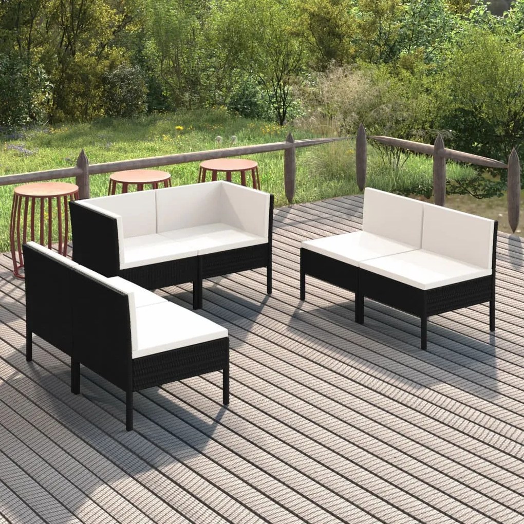 3094352 vidaXL Set mobilier de grădină cu perne, 6 piese, negru, poliratan