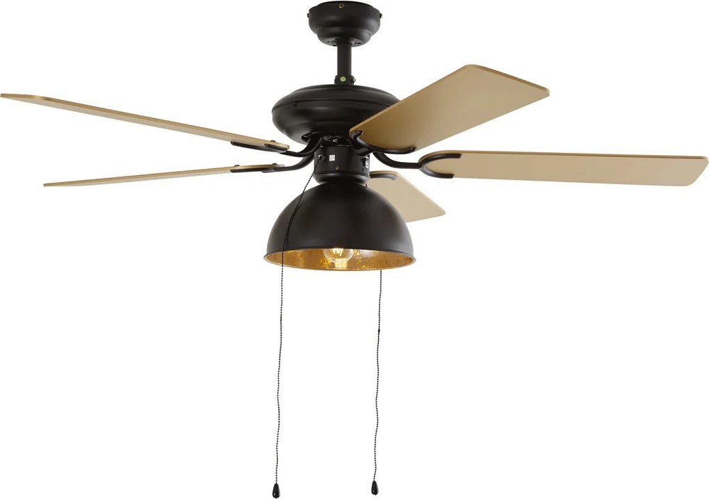 Ventilator de tavan negru cu bej 130cm cu întrerupător cu șnur - Mistral Magna