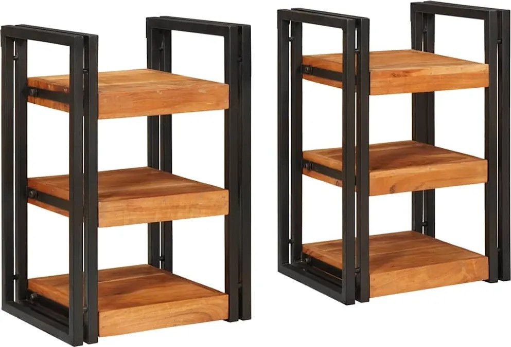 vidaXL Noptieră 2 pcs Maro și negru Lemn Solid de Acacia