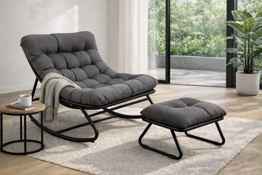 Balansoar cu scaun pentru suport picioare, cadru metalic, pentru uz interior și exterior, rezistent până la 150 kg, Gri