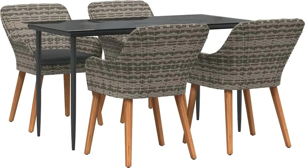 vidaXL Set de masă pentru grădină cu pernă 5 pcs Gri poliratan