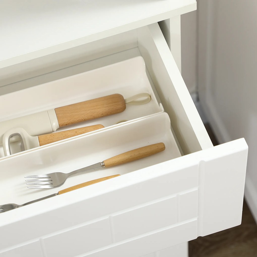 HOMCOM Bufetă de Bucătărie Aramărie de Bucătărie contemporană Multi-Rangement 4 Uși sertar Glisant și Blat de Lucru dim. 74L x 39l x 183H cm Lemn Alb | Aosom Romania