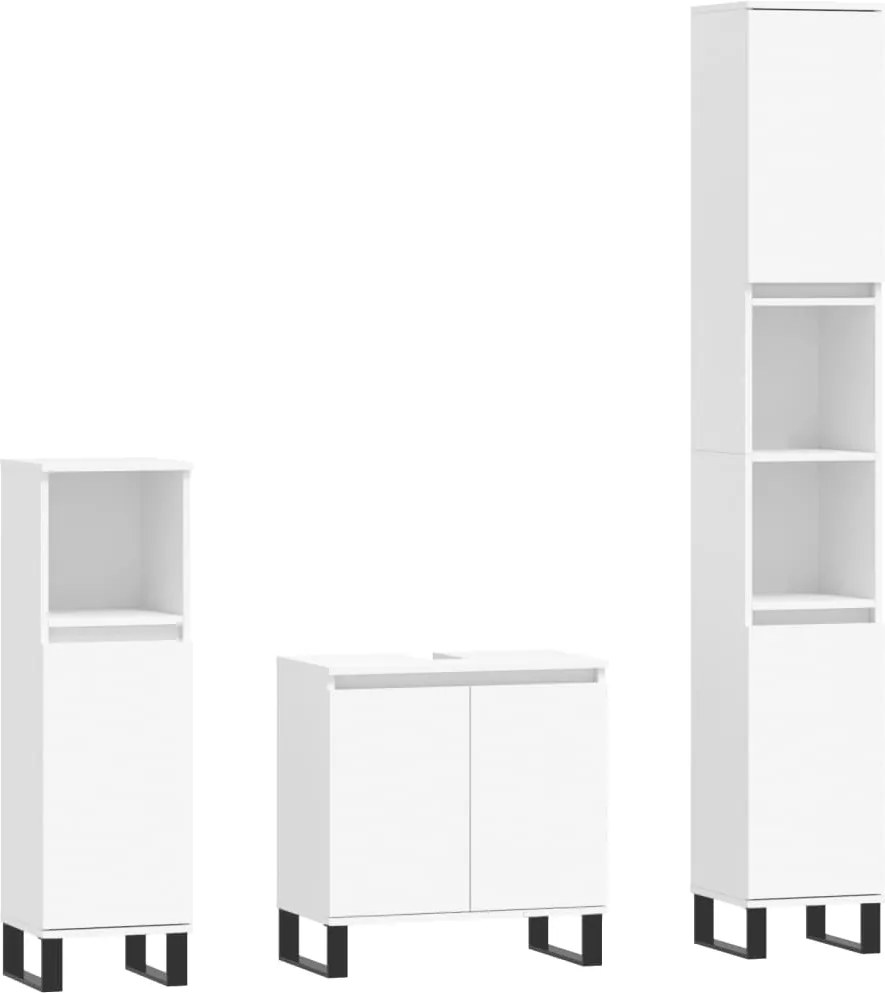 vidaXL Set dulapuri de baie, 3 piese, alb, lemn prelucrat
