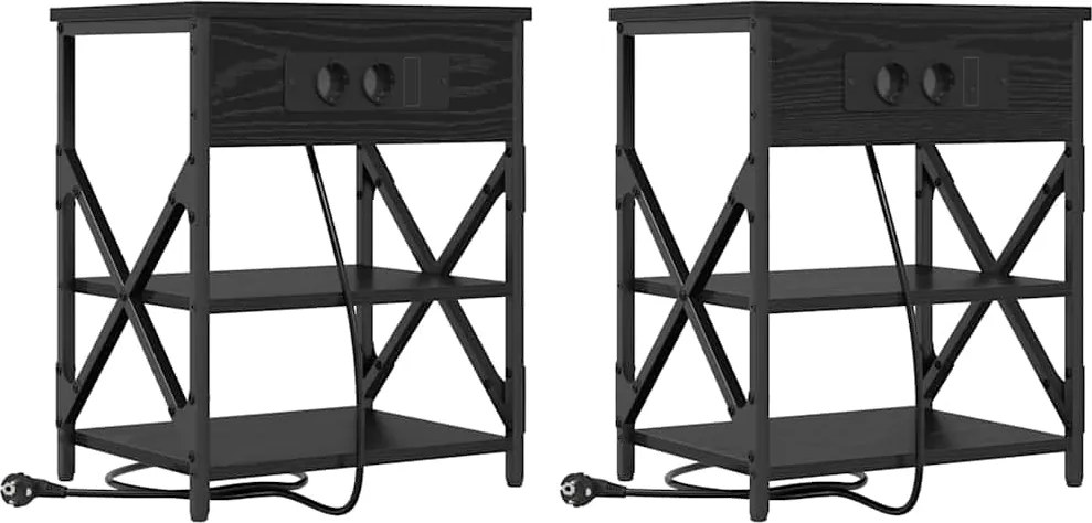 vidaXL Dulap de noapte cu raft 2 pcs Stejar Negru 41 x 31 x 51 cm
