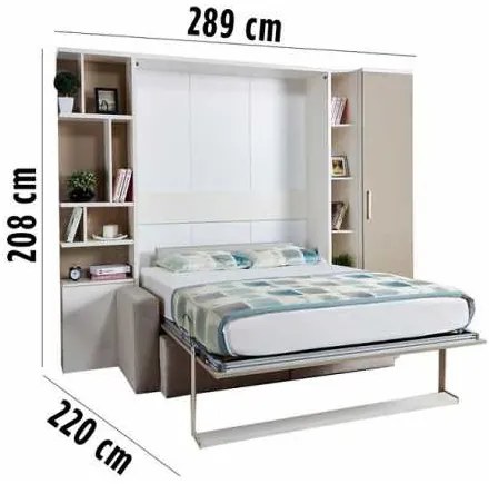 Set pat rabatabil dublu cu canapea, biblioteca Royal (50 cm), biblioteca Royal cross(24 cm) si dulap Royal (50 cm) - ROYAL COMBI (150X200)