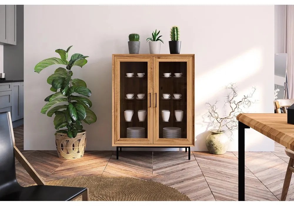 Vitrină din lemn de stejar 97x125 cm Abies – The Beds