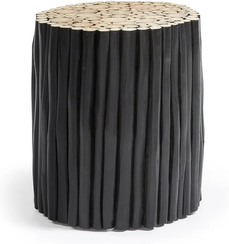 Tauret din lemn de tec La Forma Filipo, ⌀ 35 cm, negru