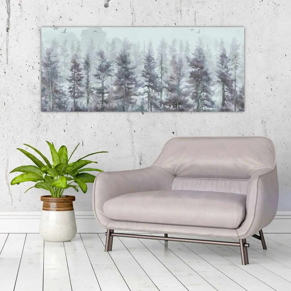 Tablou - Pădurea de pini II., aquarel (120x50 cm)