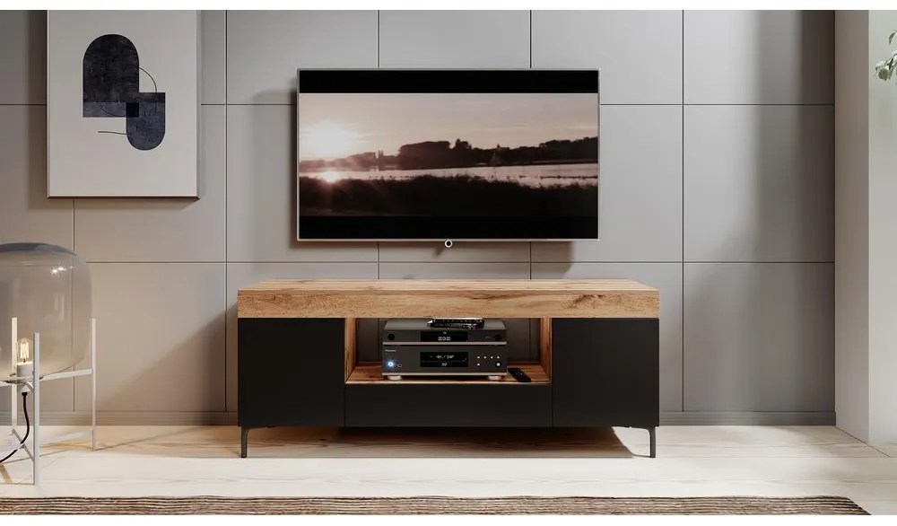 Dulap TV Giuseppo (cu iluminat) (stejar lancaster + negru). 1098646
