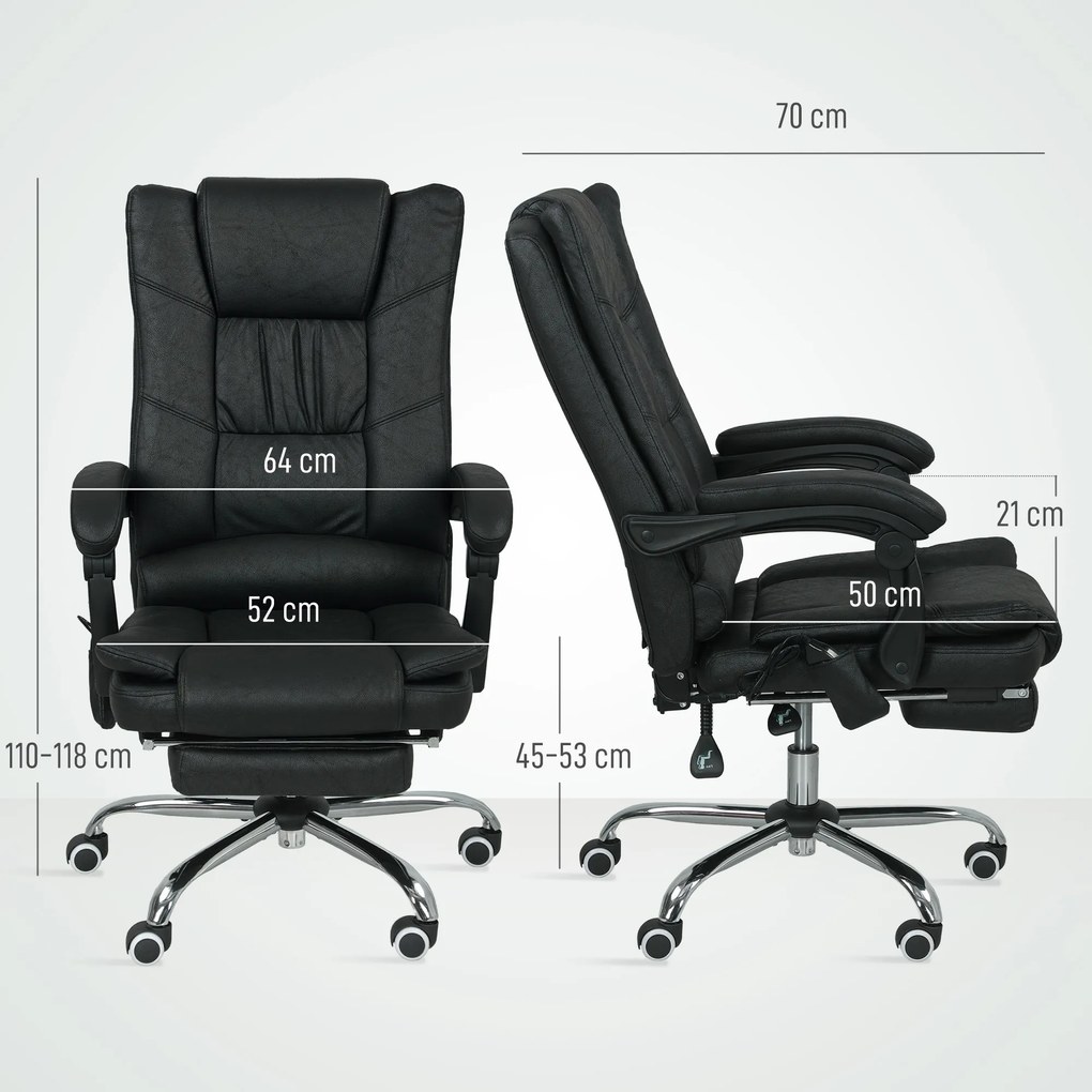 Vinsetto Scaun de masaj pentru birou cu funcție de masaj, inclusiv suport pentru picioare, reglabil în înălțime, 64 cm x 70 cm x 118 cm, Negru | Aosom Romania