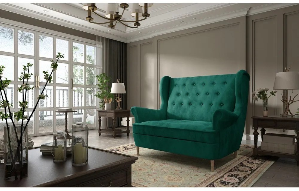 Canapea verde-închis cu tapițerie din catifea 150 cm Aros – ELTAP