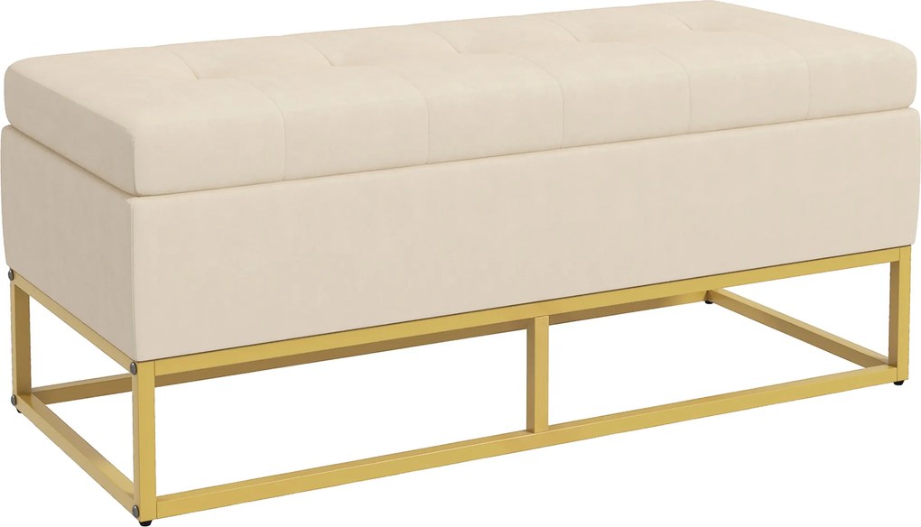 HOMCOM Bancă de Depozitare Rectangulară cu Șezut Căptușit și Picioare din Oțel, 110x44x49 cm, Bej | Aosom Romania