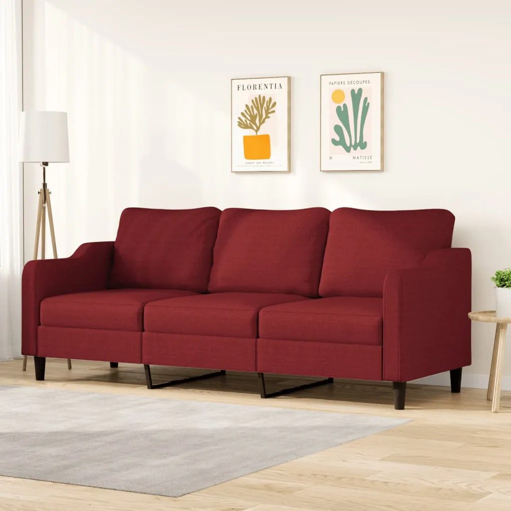 348967 vidaXL Canapea cu 3 locuri, roșu vin, 210 cm, material textil