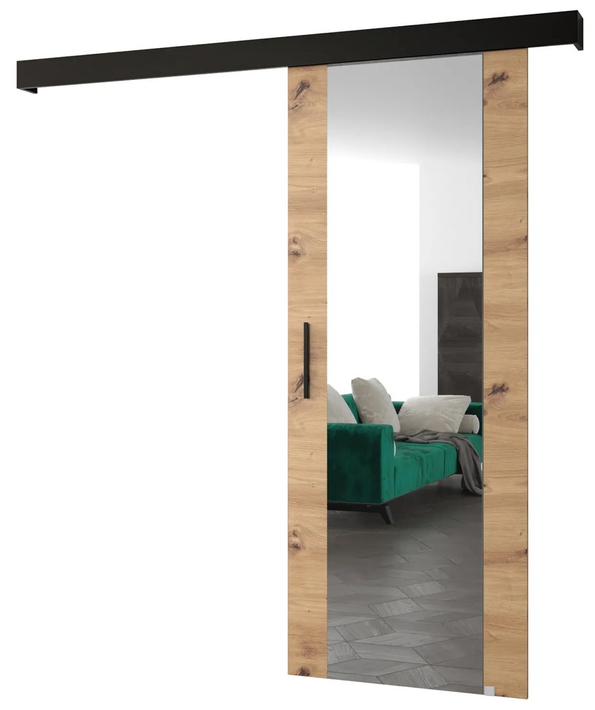 Uși culisante 90 cm Sharlene II (stejar artisan + negru mat + negru) (cu oglindă). 1043630