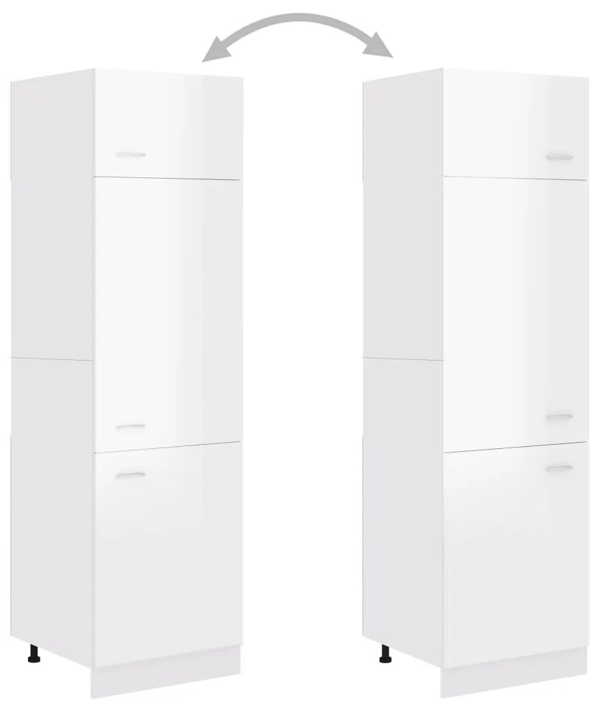 Dulap pentru frigider, alb extralucios, 60x57x207 cm, PAL Alb foarte lucios, Dulap pentru frigider 60 cm, 1