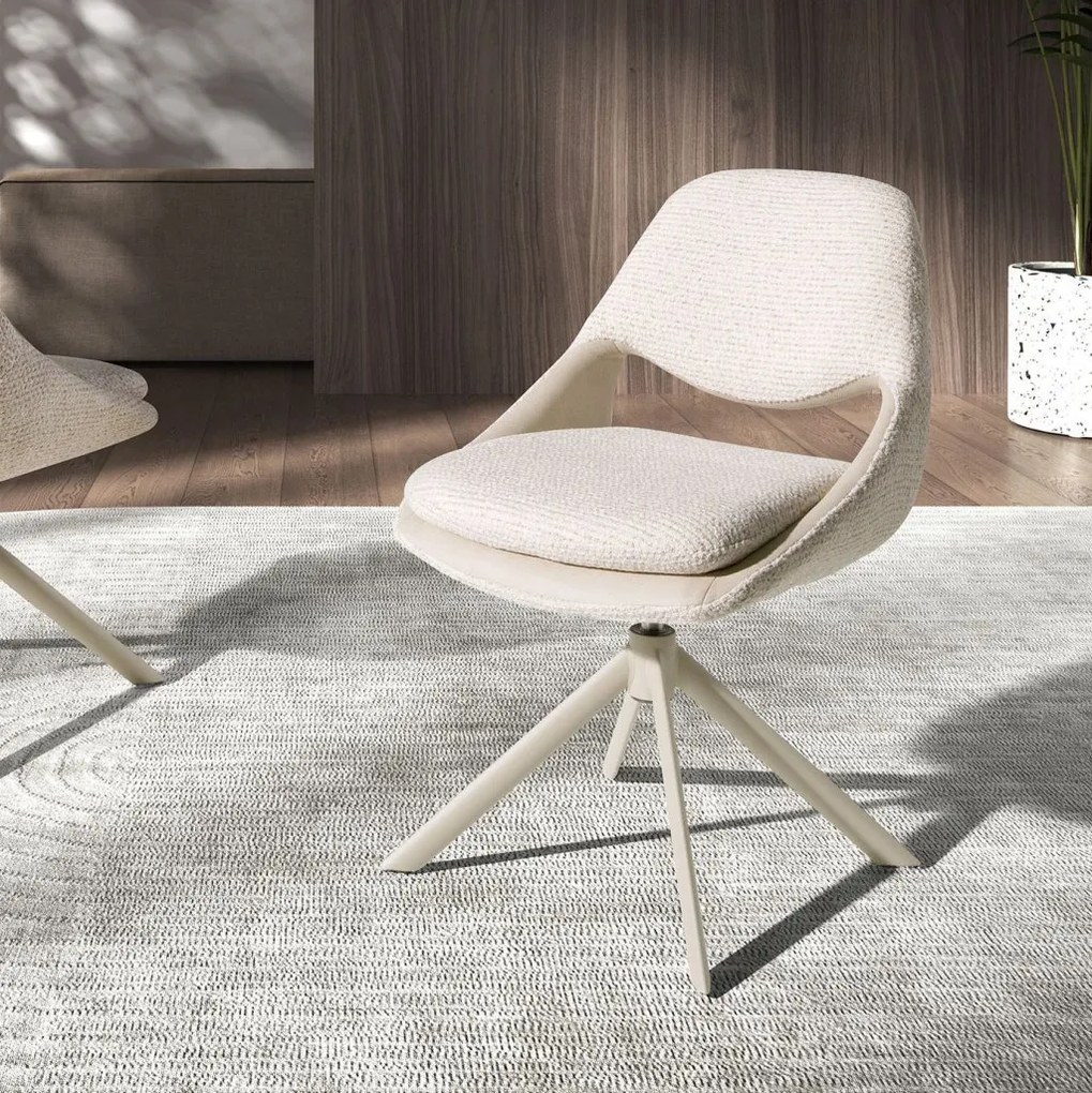 Scaun modern pivotant material textil Off-white and cream