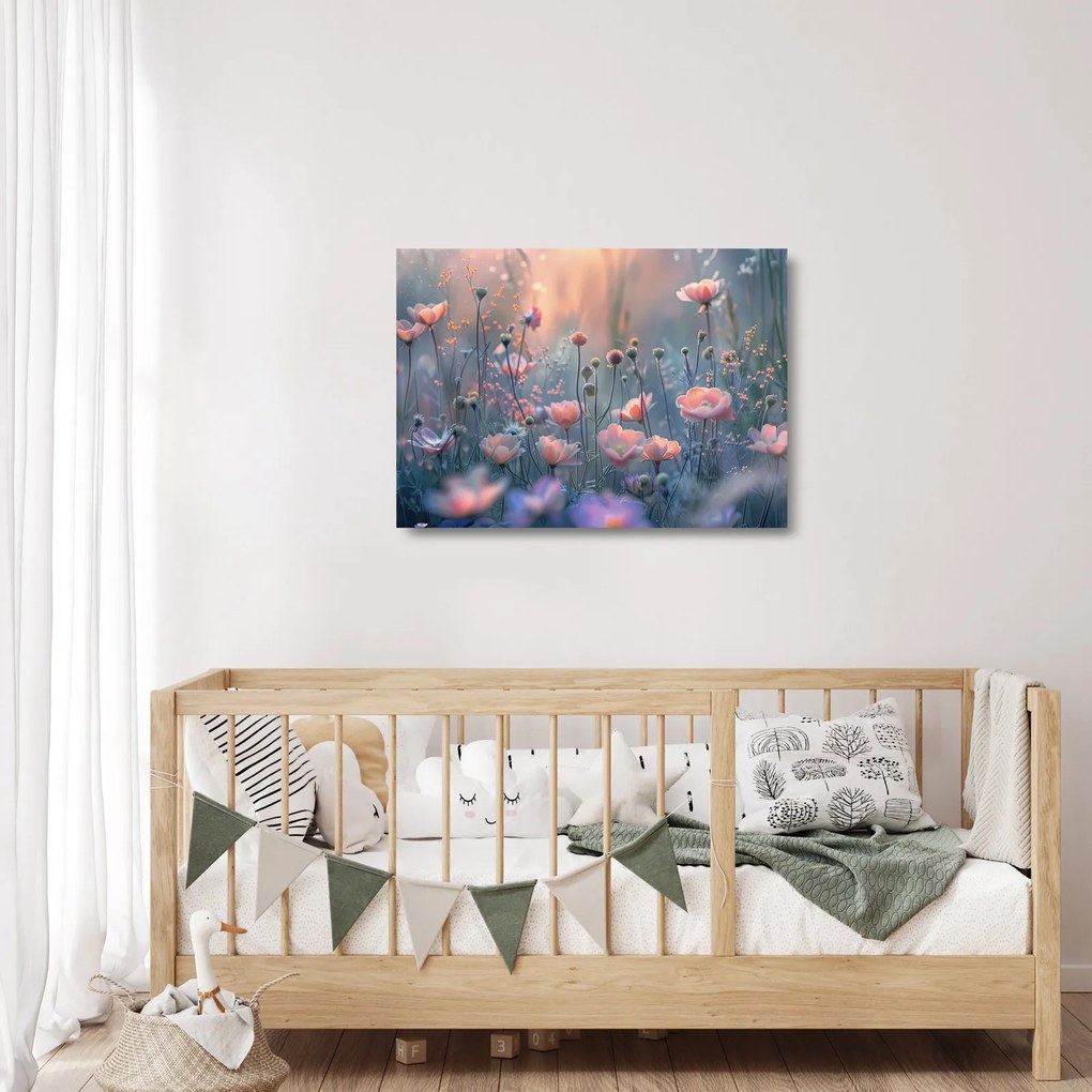 Tablou pe sticlă - Flori în culori pastelate (70x50 cm)