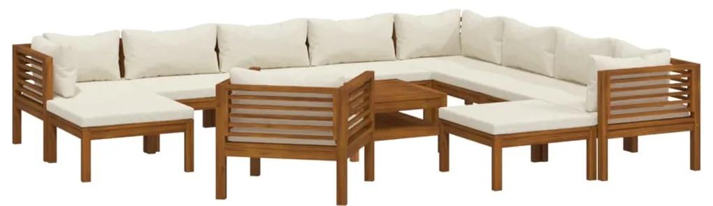 3086943 vidaXL Set mobilier grădină cu perne crem 12 piese lemn masiv acacia