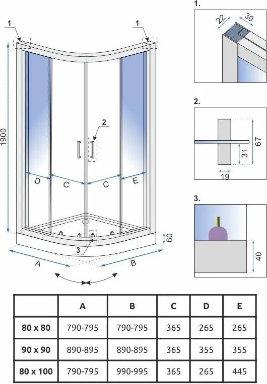 Cabina dus REA Look 80x80 cm crom