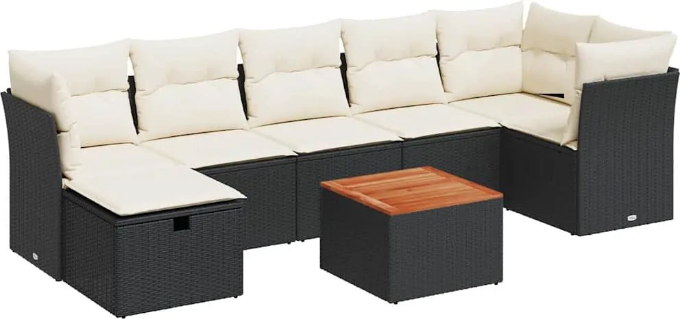 vidaXL Set mobilier de grădină cu perne, 8 piese, negru, poliratan