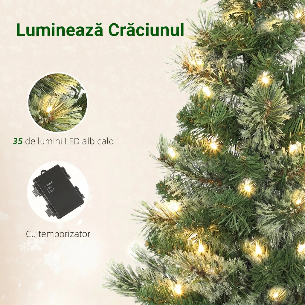 HOMCOM Pom de Crăciun Mic Înalt de 60cm cu 35 LED-uri Albe și Ramuri Ignifuge | Aosom Romania