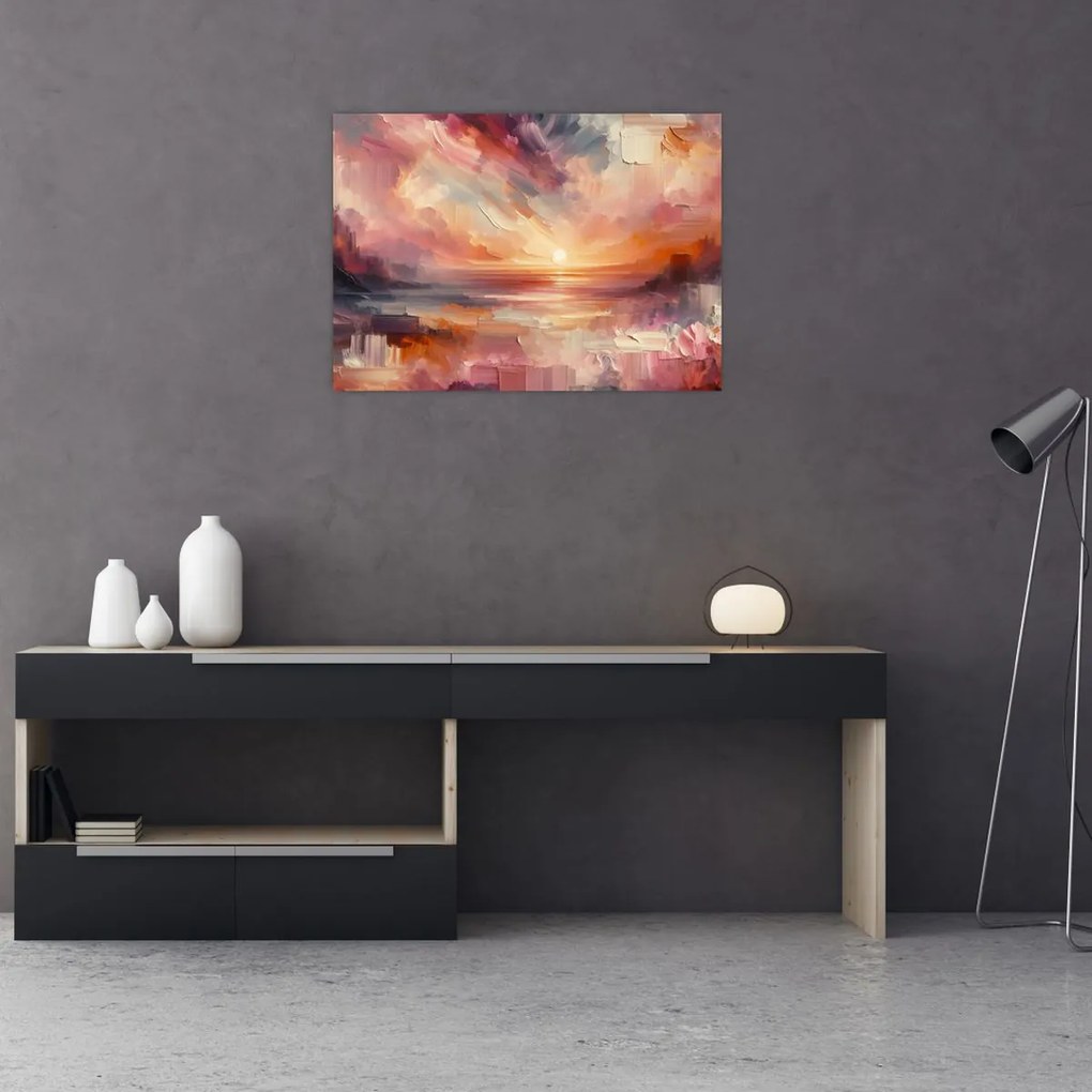 Tablou pe sticlă - Răsărit pictat (70x50 cm)