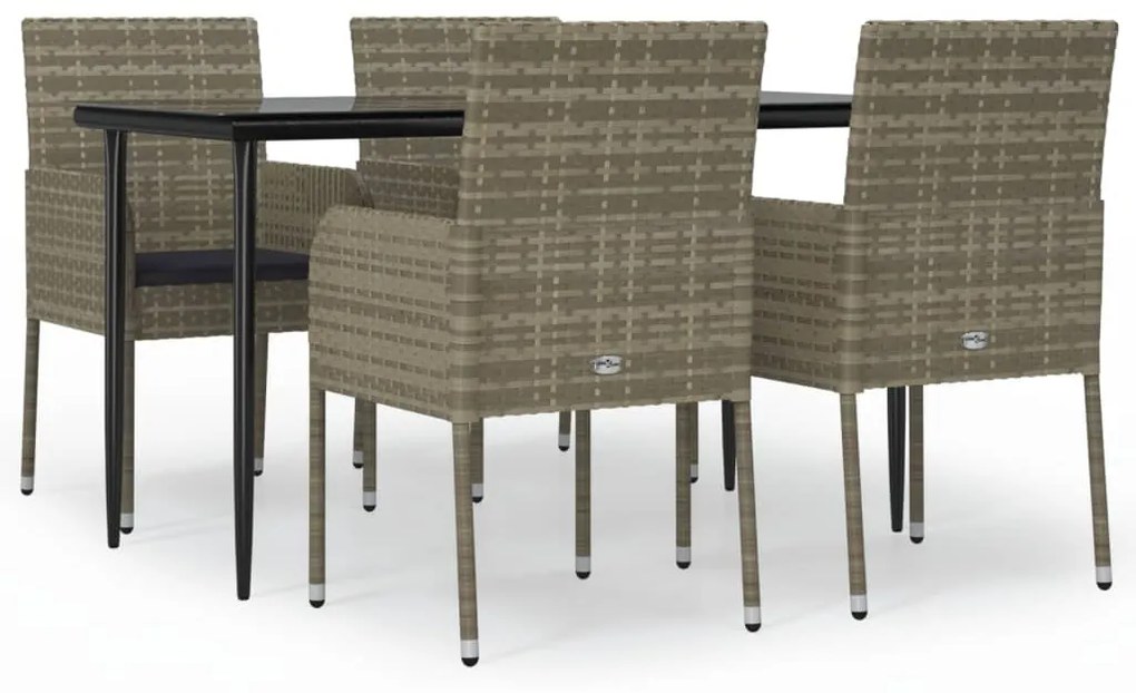 3185151 vidaXL Set mobilier grădină cu perne, 5 piese, negru și gri, poliratan