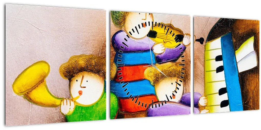Tablou - Muzicanții, pictură (cu ceas) (90x30 cm)