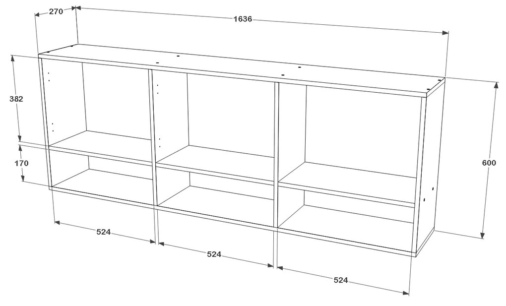 Dulap suspendat Malmo, 3 Usi, Stejar Alb/Antracit, 164 x 27 x 60 cm