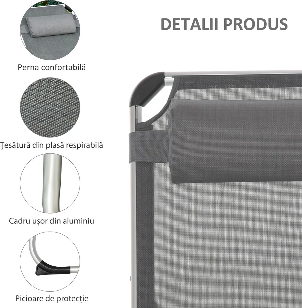 Outsunny Șezlong de plajă, Pliabil cu suport pentru cap, spătar reglabil, aluminiu și textilene, bej | Aosom Romania