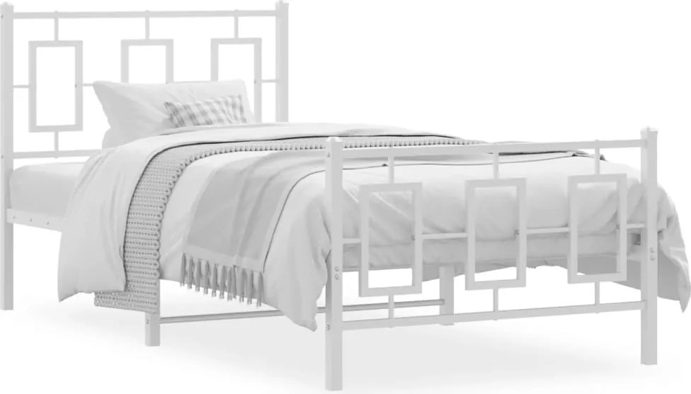 vidaXL Cadru de pat metalic cu tăblie de cap/picioare, alb, 90x200 cm