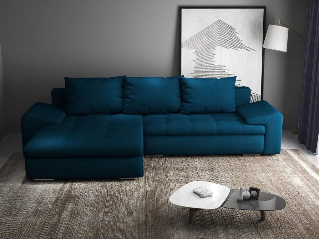 Colțar extensibil dumonde cu ladă de depozitare si sezut confortabil din spuma high-density, Leonardo Enjoy Petrol 260x185 cm