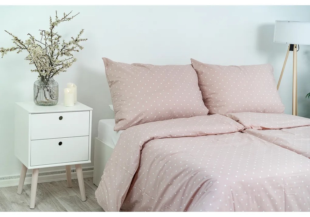 Stanex Lenjerie de pat din bumbac cu buline roz, 140 x 220 cm, 70 x 90 cm