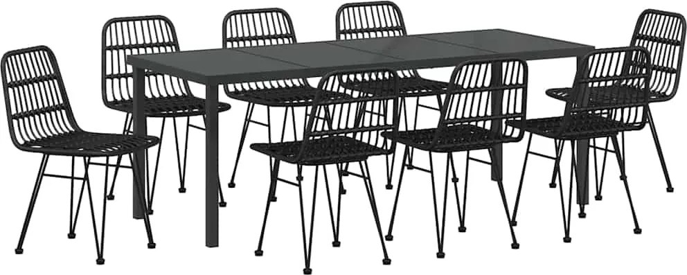 vidaXL Set de masă pentru grădină 9 pcs Negru