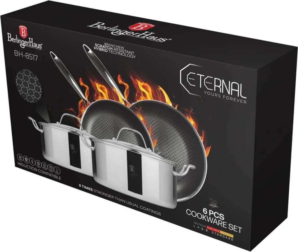 Set oale si tigai inox 6 piese Eternal Berlinger Haus BH 8517, compatibile inductie si cuptor