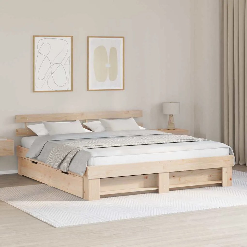 vidaXL Cadru de pat cu sertar cu headboard cu depozitare Maro 180 x 200 cm Lemn de brad solid