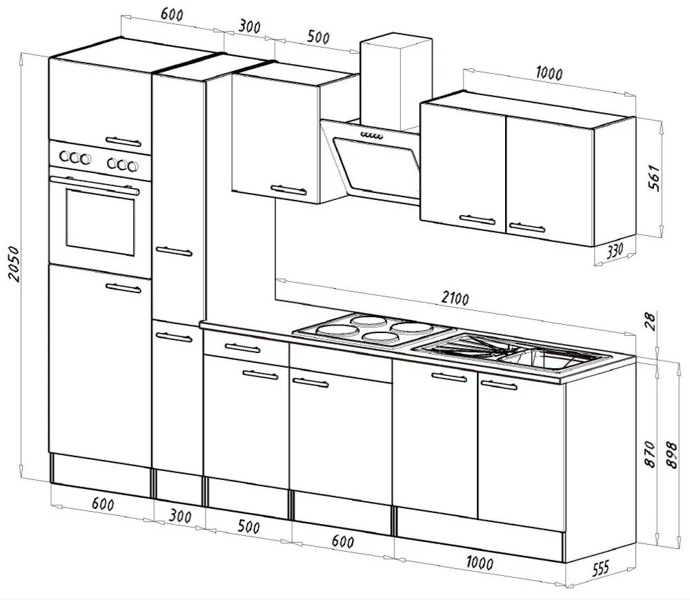 Mobilă de bucătărie Yorki 300, corp alb, cu față alb satinat